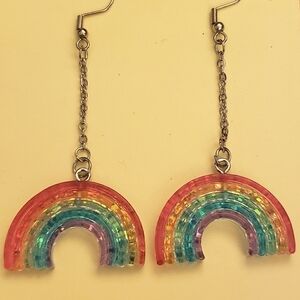 Handmade Rainbow Glitter Dangle Chain Earrings